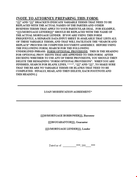 loan modification agreement form template