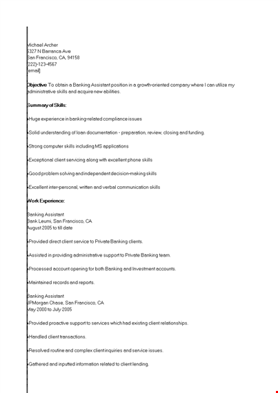 executive assistant banking resume template