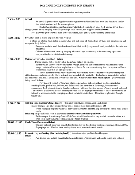 infant feeding daily schedule template template