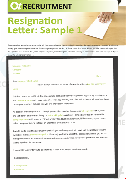 employment resignation letter to employer template