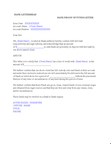 proof of funds letter template template