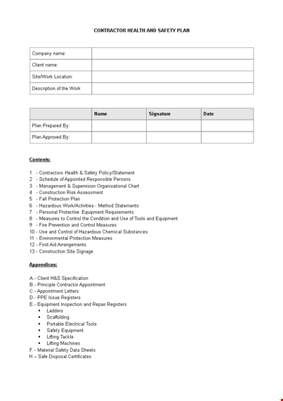implement effective health & safety plan: ensuring safety measures and protection template