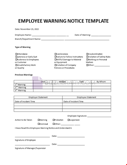 employee warning notice template