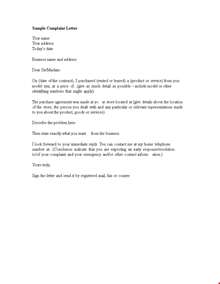 sample company complaint letter template