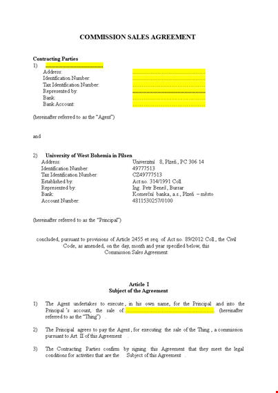 commission agreement template - create a solid agreement between agent and principal template
