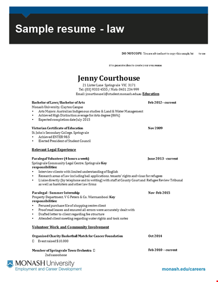 law internship curriculum vitae template
