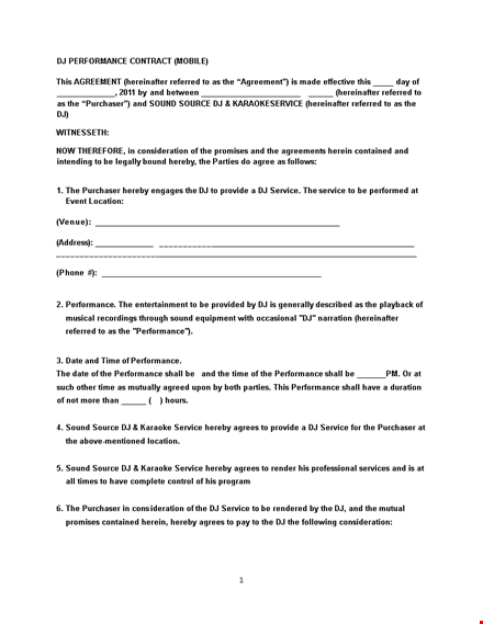 dj performance contract template template