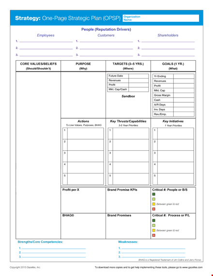 one page strategic plan template template