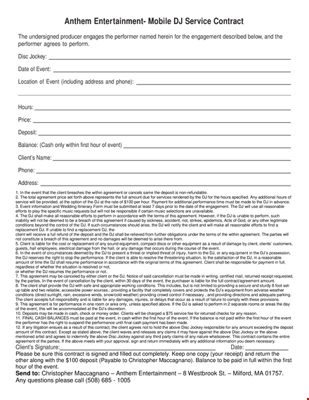 dj service contract template template