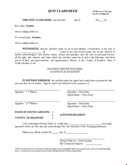 download our south carolina quit claim deed template for parties in a snap! template