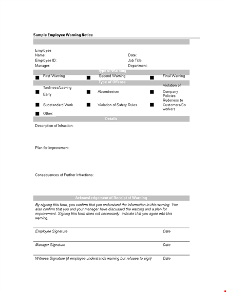 effective employee warning notices | protect your business today template