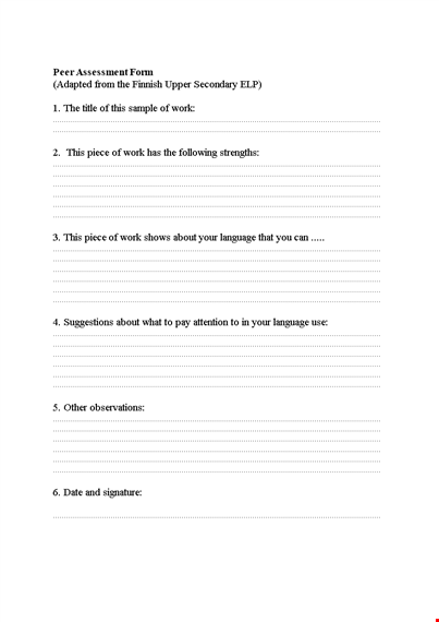 peer assessment form example template