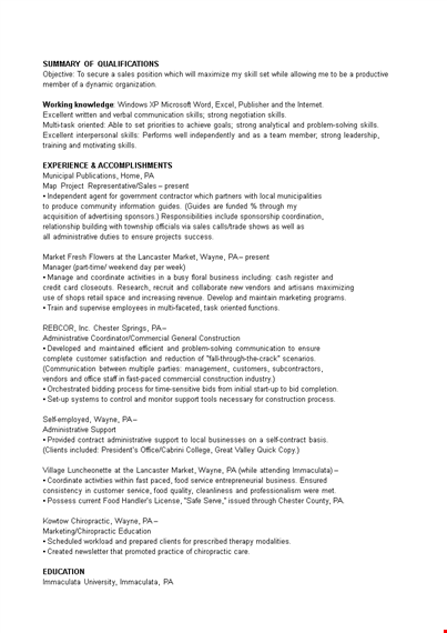 sales project coordinator resume template