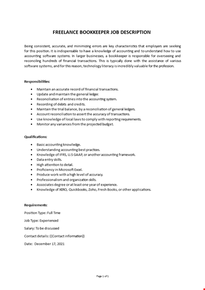freelance accounting clerk job description template