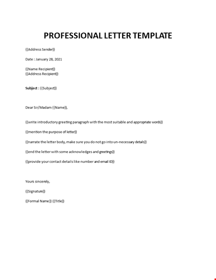 professional letter template template