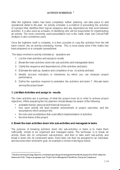 project activity schedule template - efficiently manage project activities and tasks template
