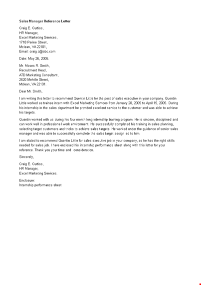 sales manager reference letter template template