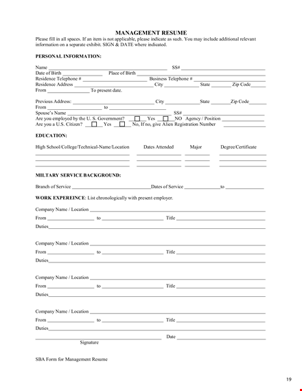 sample management resume template