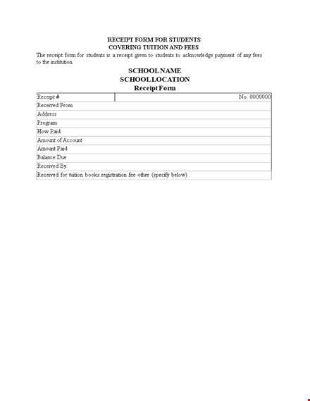 free receipt form template for students - easily track tuition payments and generate receipts template