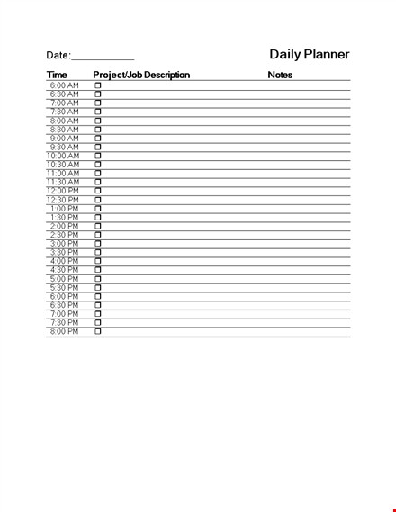 daily project planner printable template