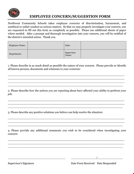 employee concerns suggestion form template