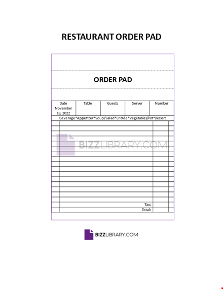 restaurant order pad template template