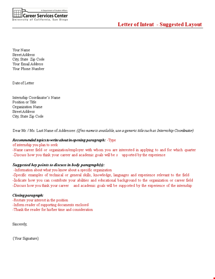 internship letter of interest – showcasing your skills template