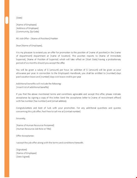 promotion letter offer: employee position now yours - congratulations! template