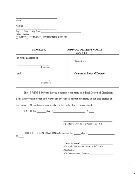 download divorce papers template for montana | simplify process for husband template