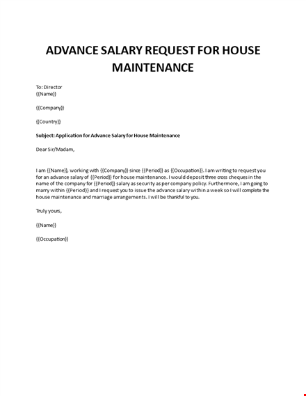 advance salary request for house maintenance template