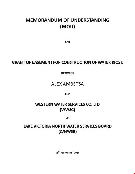 memorandum of understanding template - create water efficient solutions with shall at kiosk template