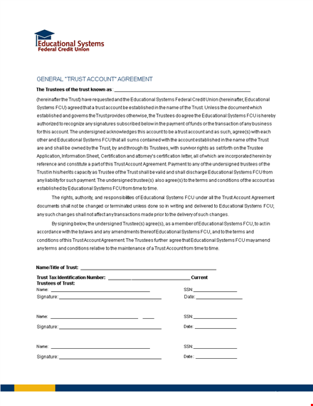 creating a trust account system with an educational trust agreement template