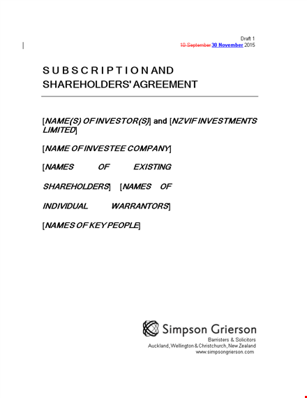 shareholder agreement for companies & investors | manage shares template