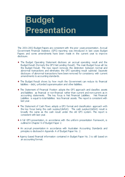 financial budget presentation template: manage liabilities & achieve results template