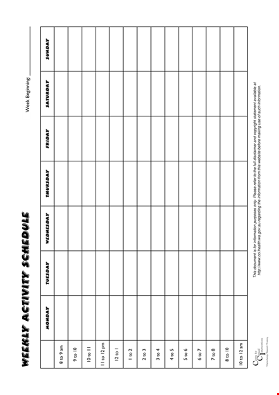 printable weekly activity calendar template template