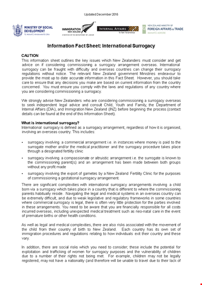 information fact - surrogacy in new zealand: a comprehensive guide for commissioning parents template