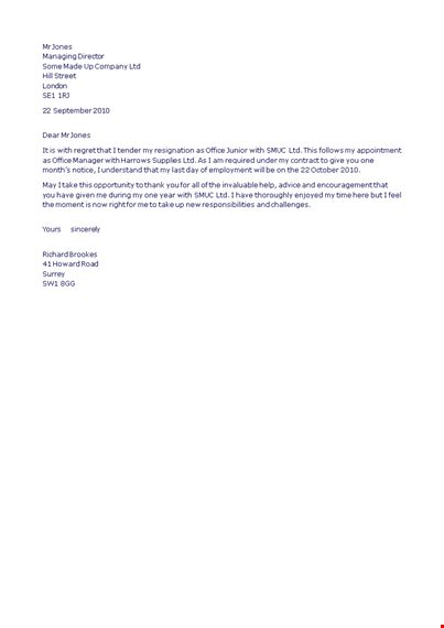 formal resignation letter example template