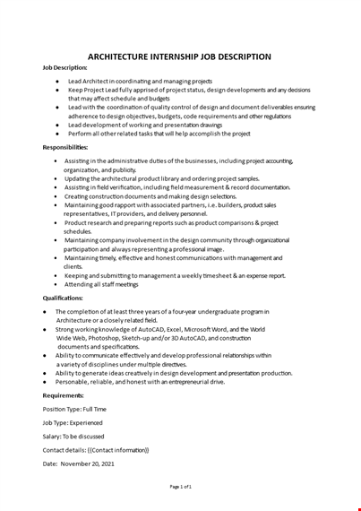 architecture internship job description template