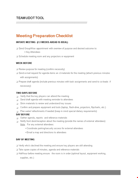 meeting preparation checklist template for efficient meeting planning with agenda and attendees template