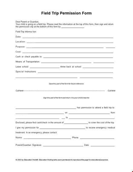 get permission slip for field: please fill out the request form template