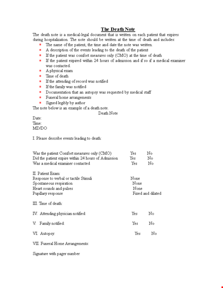 patient death template