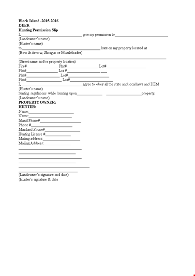 hunting permission slip template template