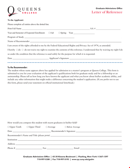 sample college letter of reference for graduate applicant - recommender template