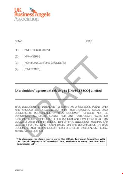 shareholder agreement for company investors and shareholder groups template