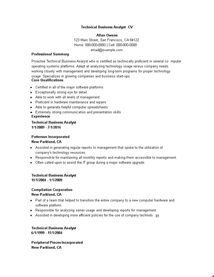 technical business analyst template