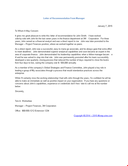 letter of recommendation for employment from manager template