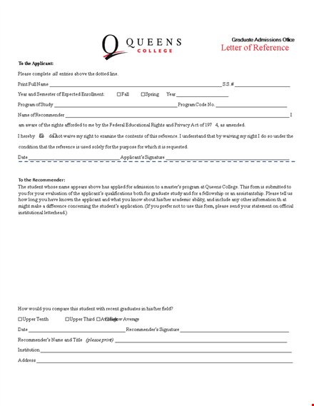 college letter of reference sample template