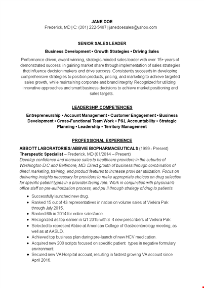 healthcare sales manager resume template