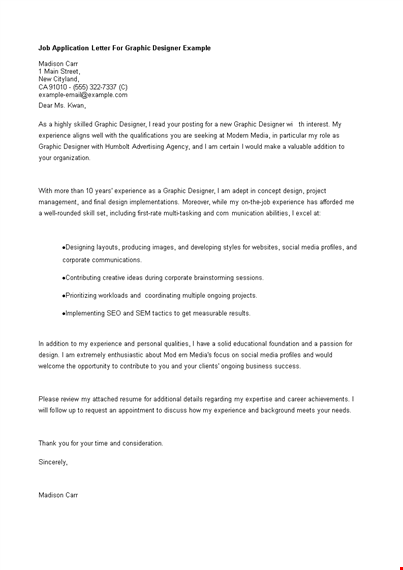 job application letter for graphic designer example template