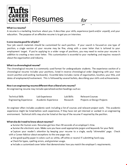 engineering chronological resume | university - tufts | dates template